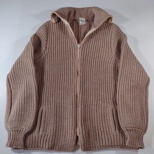 Vintage Lord & Taylor Mens Med Cardigan 100% Wool Zip Beige Tan Sweater Full Zip